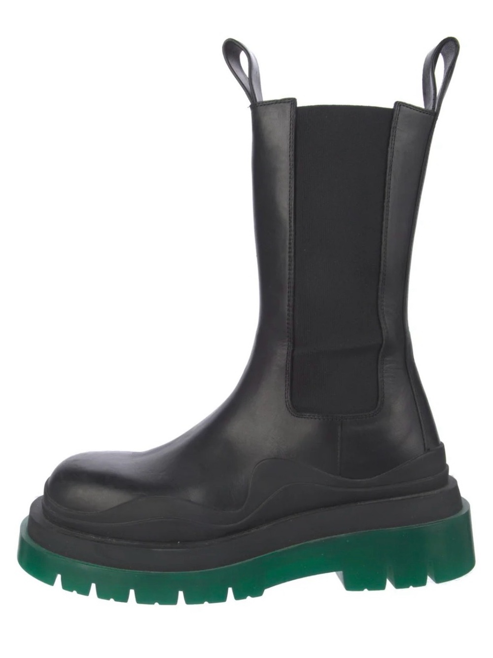 Bottega Veneta Black tire leather Chelsea Boots with Green Lug Sole